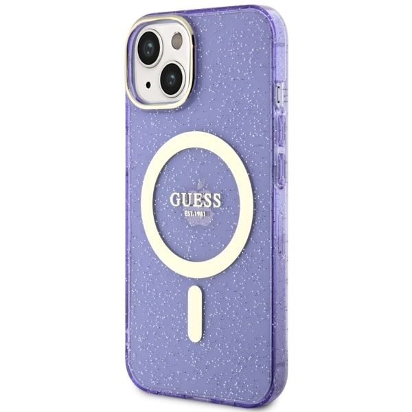 Guess case for iPhone 14 6,1&quot; GUHMP14SHCMCGU purple hardcase Magsafe IML Glitter Gold 3666339125660