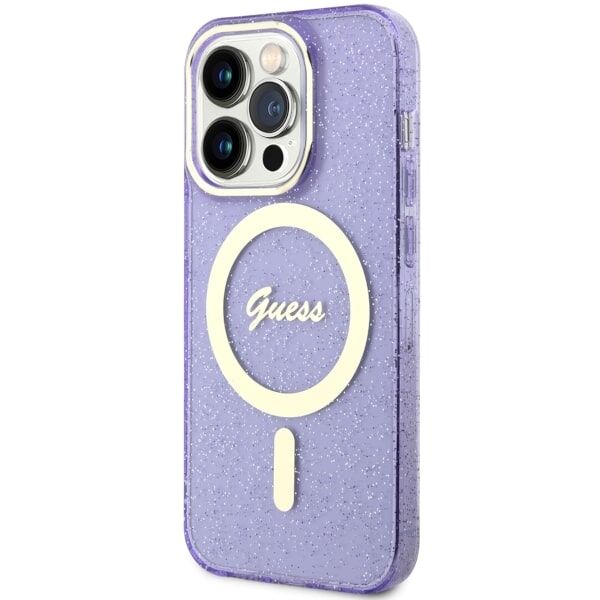 Guess case for iPhone 14 Pro 6,1&quot; GUHMP14LHCMCGU purple hardcase Magsafe IML Glitter Gold 3666339125684