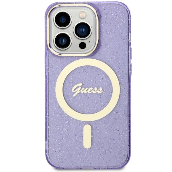 Guess case for iPhone 14 Pro 6,1&quot; GUHMP14LHCMCGU purple hardcase Magsafe IML Glitter Gold 3666339125684
