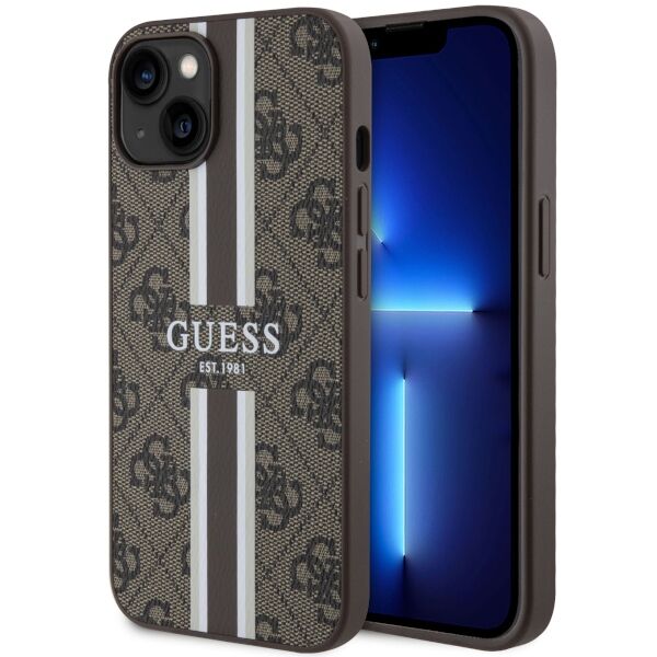 Guess case for iPhone 14 6,1&quot; GUHMP14SP4RPSW brown harcase Magsafe 4G Printed Stripes 3666339119775