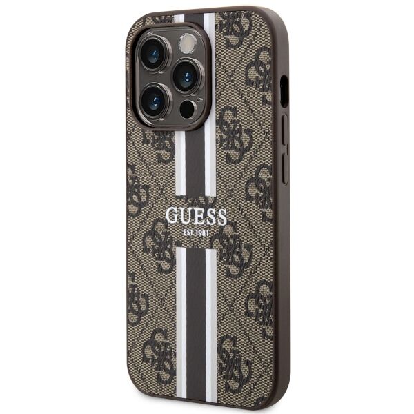 Guess case for iPhone 14 Pro 6,1&quot; GUHMP14LP4RPSW brown harcase Magsafe 4G Printed Stripes 3666339119799