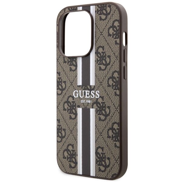 Guess case for iPhone 14 Pro 6,1&quot; GUHMP14LP4RPSW brown harcase Magsafe 4G Printed Stripes 3666339119799