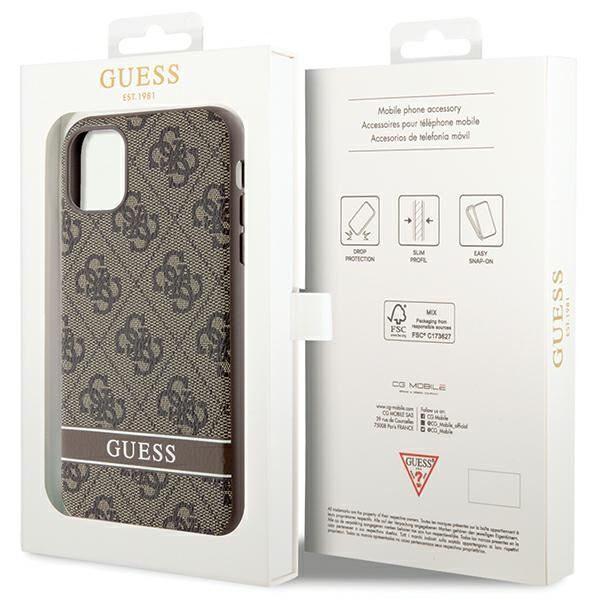 Guess case for iPhone 11 GUHCN61P4SNW brown HC 4G Stripe 3666339170110