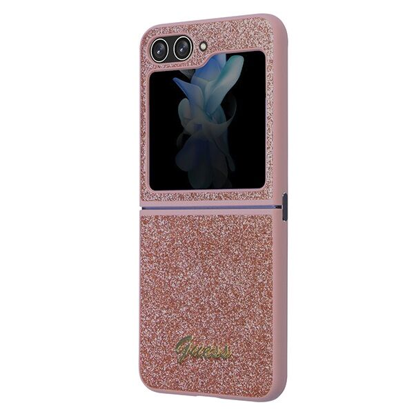 Guess case for Samsung Z Flip5 GUHCZF5HGGSHP pink HC PU/TPU Glitter Script 3666339173999