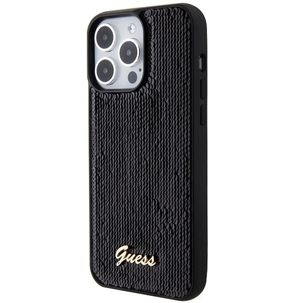 Guess case for iPhone 15 Pro 6,1&quot; GUHCP15LPSFDGSK black HC Sequin Script Metal 3666339172893