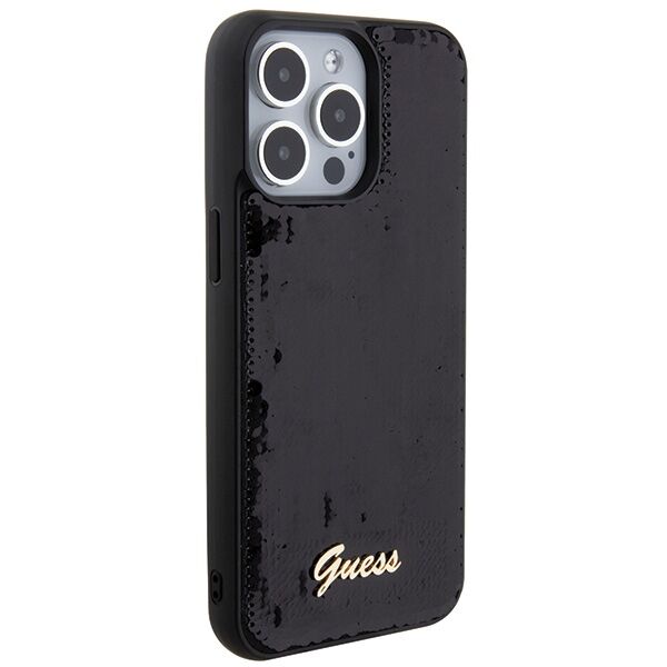Guess case for iPhone 15 Pro 6,1&quot; GUHCP15LPSFDGSK black HC Sequin Script Metal 3666339172893