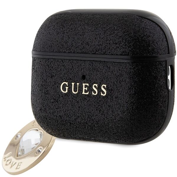 Guess case for AirPods Pro 2 GUAP2PGEHCDK black Fixed Glitter W/ Heart Diamond Charm 3666339171216