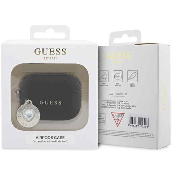 Guess case for AirPods Pro 2 GUAP2PGEHCDK black Fixed Glitter W/ Heart Diamond Charm 3666339171216