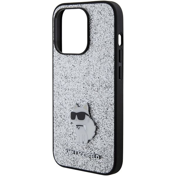 Karl Lagerfeld case for iPhone 15 Pro 6,1&quot; KLHCP15LGCNPSG silver hardcase Fixed Glitter Choupette Logo Metal Pin 3666339165291