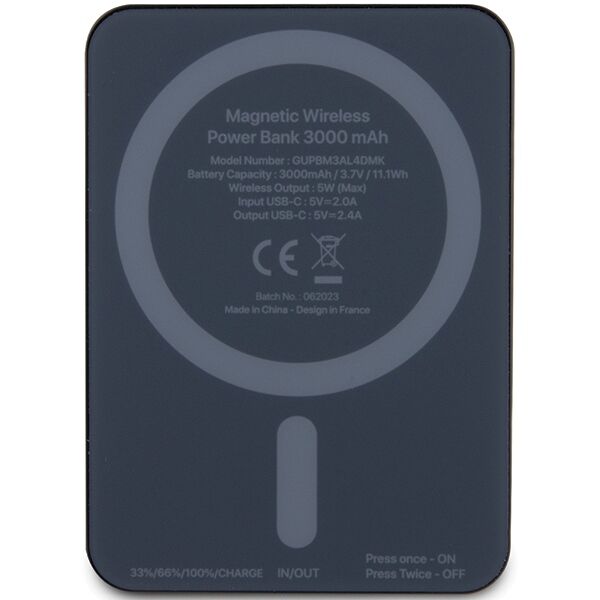 Guess wireless power bank 5W GUPBM3AL4DMK 3000mAh black MagSafe 4G Strassed Metal Logo 3666339170141