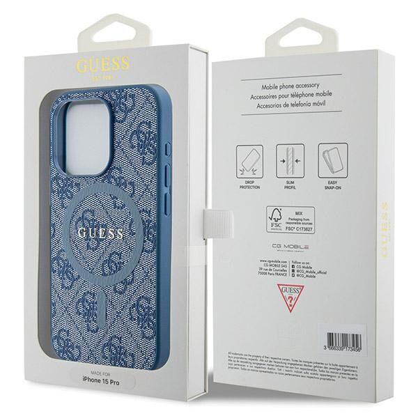 Guess case for iPhone 14 Pro 6,1&quot; GUHMP14LG4GFRB blue HC MAGSAFE PU 4G RING CLASSIC LOGO 3666339226589