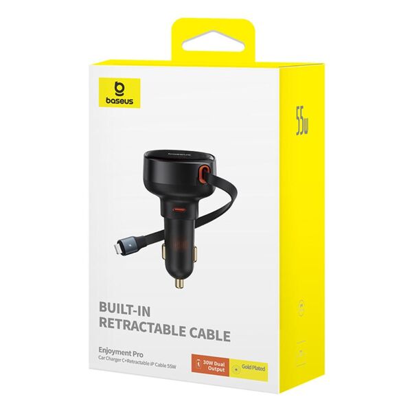 Baseus Enjoyment Pro Car Charger C+Retractable iP Cable 55W Cluster Black 6932172641665
