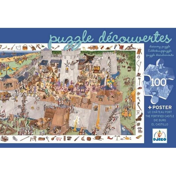 Djeco Puzzle z plakatem - Zamek, 100 elementów (145591)
