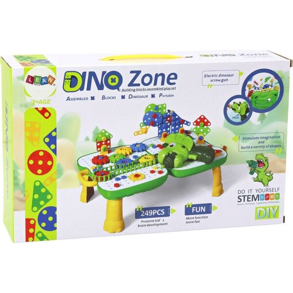 LeanToys Stolik Walizka Zestaw DIY Układanka Klocki Dinozaur Wkrętarka 249 ele.