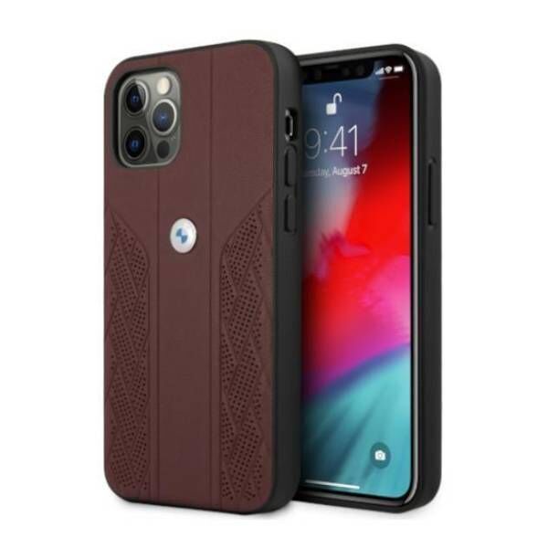 Original Case IPHONE 12 / 12 PRO BMW Hardcase Leather Curve Perforate (BMHCP12MRSPPR) red 3666339010874