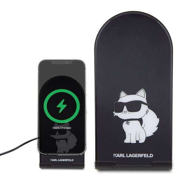 Inductive Charger 15W Foldable 2in1 Karl Lagerfeld Choupette MagSafe KLDCRFALCHNK black/black 3666339170516