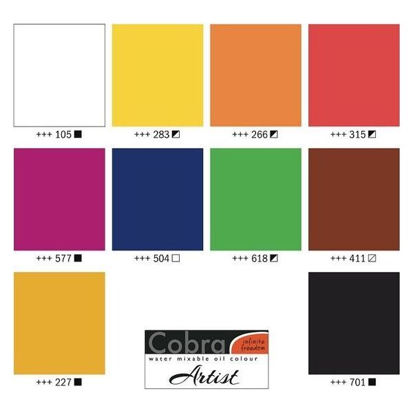 Artequipment COBRA FARBY OLEJNE MIESZALNE Z WODĄ ZESTAW 10X40ML + AKCESORIA uniw
