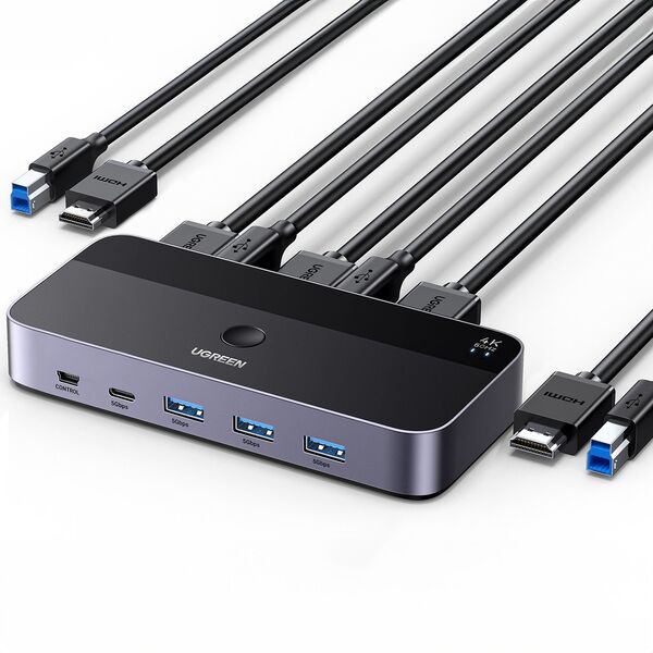 Przełącznik Ugreen Przełącznik KVM UGREEN CM664 switch 3xUSB-A,2xUSB-B,2xUSB-C,3xHDMI,micro USB czarny