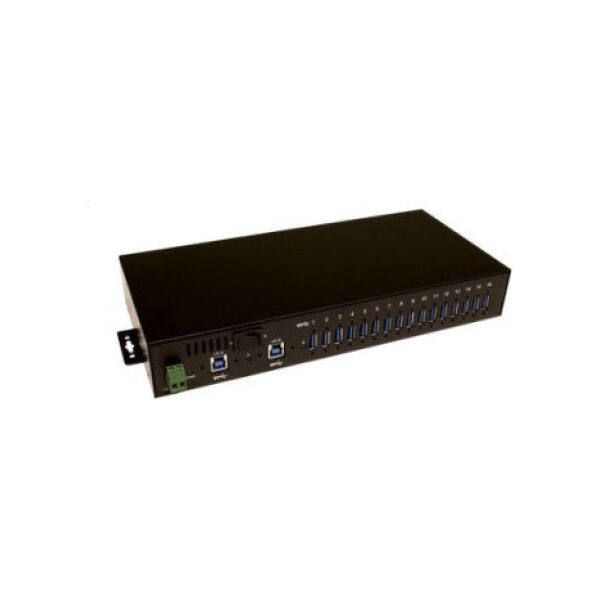 Exsys EXSYS EX-1116HMVS 16-portowy koncentrator USB 3.2 Gen1 z szyną DIN i ochroną przeciwprzepięciową
