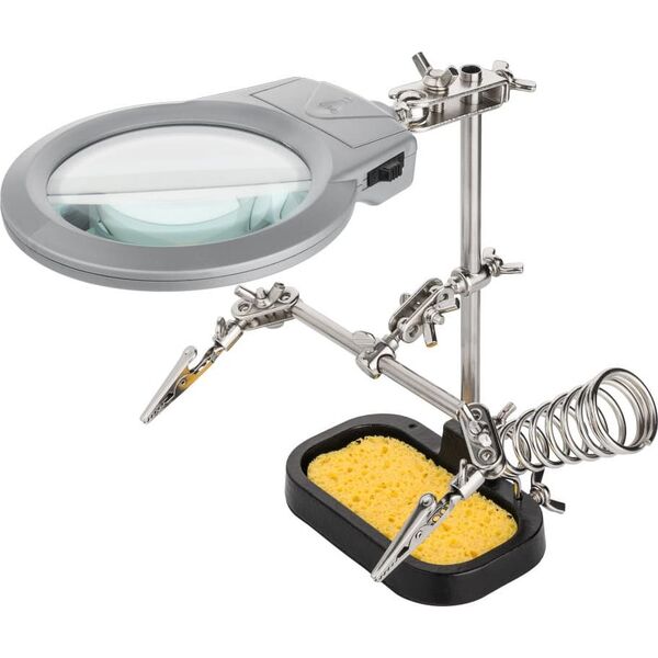 Goobay Zestaw trzecia ręka do lutowania 2 uchwyty + lupa z lampą LED 51226