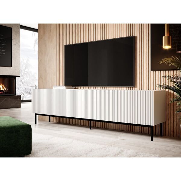Cama Meble Szafka RTV PAFOS na czarnym stelażu ze stali 200x40x60 biały mat