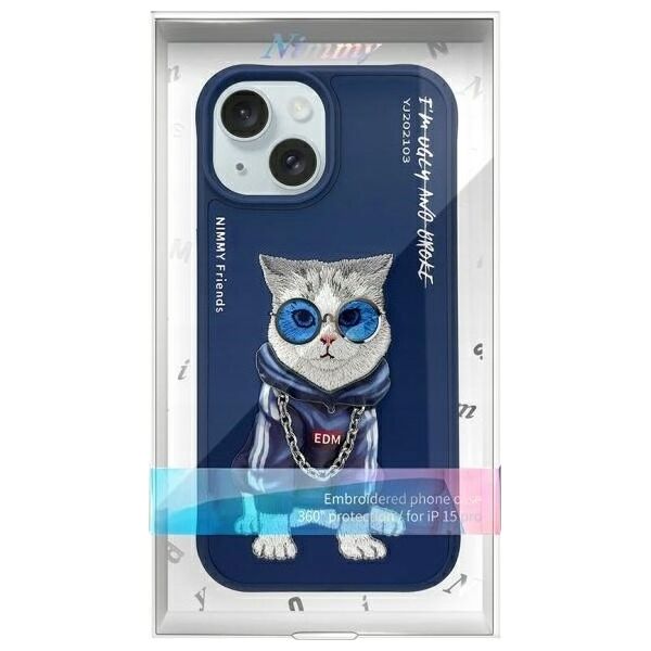 Nimmy case iPhone 15 6.1" blue/blue Glasses Cool Cat