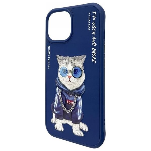 Nimmy case iPhone 15 6.1" blue/blue Glasses Cool Cat