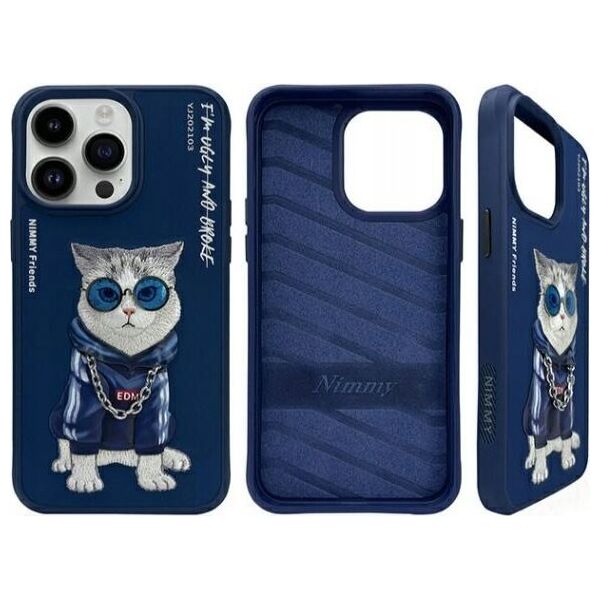 Nimmy iPhone 15 Pro 6.1" Case Blue/Blue Glasses Cool Cat