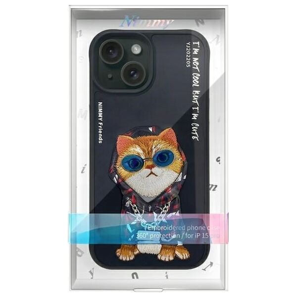 Nimmy case iPhone 15 6.1" black/black Glasses Cool Cat