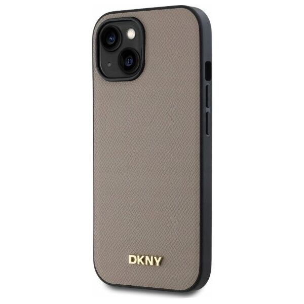 DKNY DKHMP15SPGHLME iPhone 15 6.1" beige/beige hardcase Grained Metal Logo MagSafe