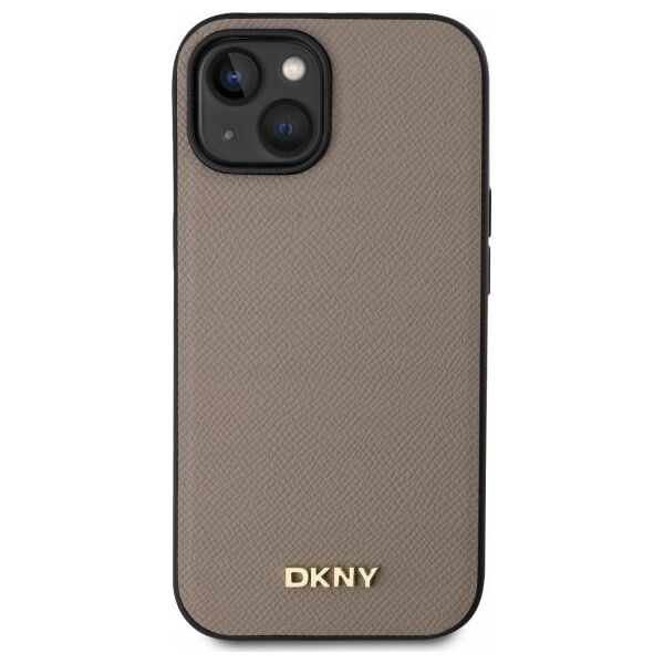 DKNY DKHMP15SPGHLME iPhone 15 6.1" beige/beige hardcase Grained Metal Logo MagSafe