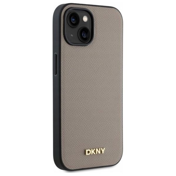DKNY DKHMP15SPGHLME iPhone 15 6.1" beige/beige hardcase Grained Metal Logo MagSafe