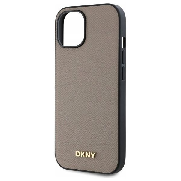 DKNY DKHMP15SPGHLME iPhone 15 6.1" beige/beige hardcase Grained Metal Logo MagSafe