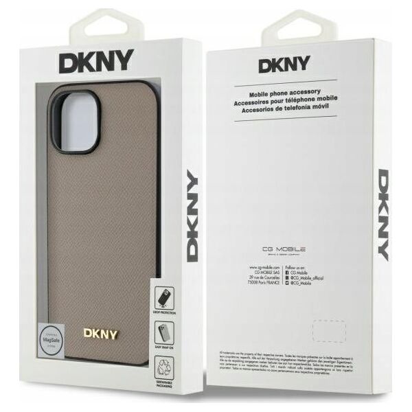 DKNY DKHMP15SPGHLME iPhone 15 6.1" beige/beige hardcase Grained Metal Logo MagSafe