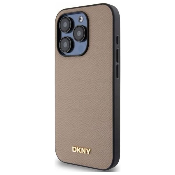 DKNY DKHMP15LPGHLME iPhone 15 Pro 6.1" beige/beige hardcase Grained Metal Logo MagSafe