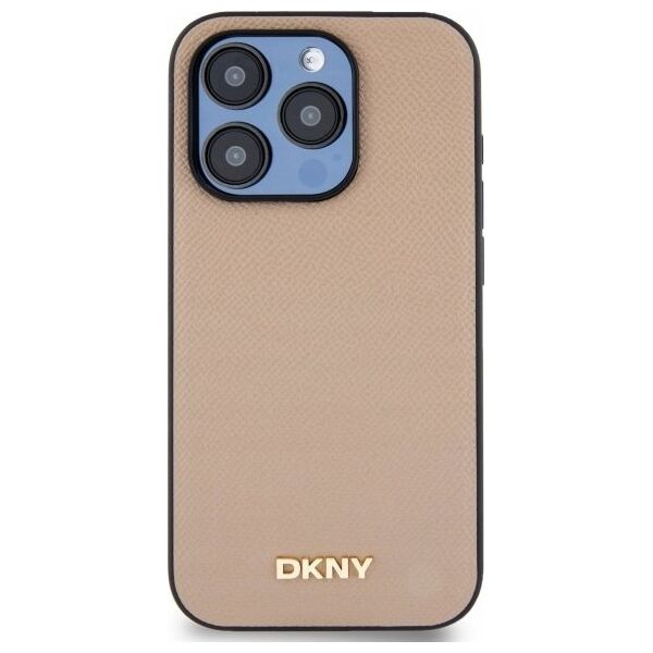 DKNY DKHMP15LPGHLME iPhone 15 Pro 6.1" beige/beige hardcase Grained Metal Logo MagSafe