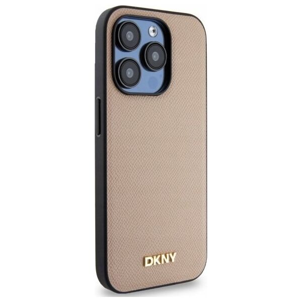 DKNY DKHMP15LPGHLME iPhone 15 Pro 6.1" beige/beige hardcase Grained Metal Logo MagSafe