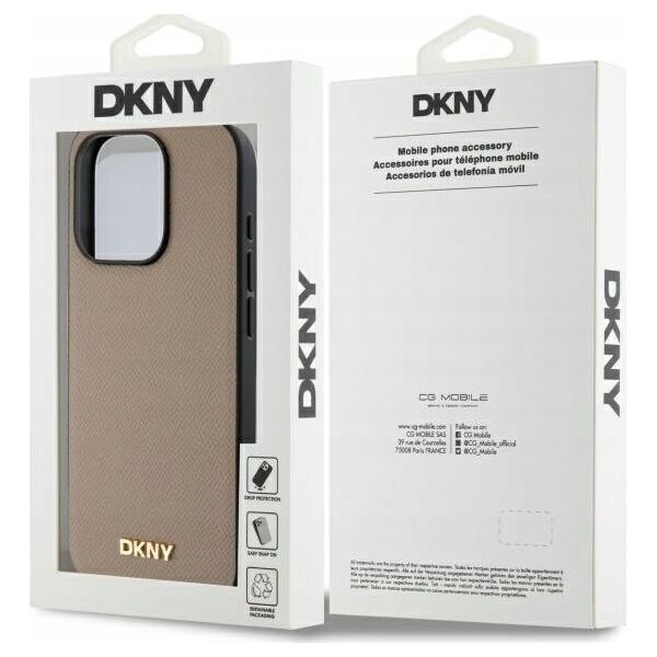 DKNY DKHMP15LPGHLME iPhone 15 Pro 6.1" beige/beige hardcase Grained Metal Logo MagSafe