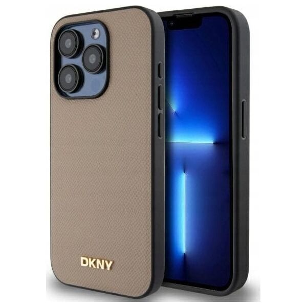 DKNY DKHMP15XPGHLME iPhone 15 Pro Max 6.7" beige/beige hardcase Grained Metal Logo MagSafe