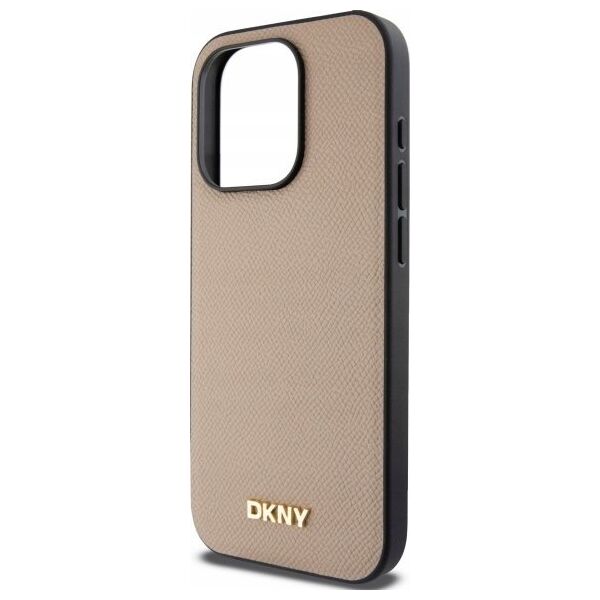 DKNY DKHMP15XPGHLME iPhone 15 Pro Max 6.7" beige/beige hardcase Grained Metal Logo MagSafe