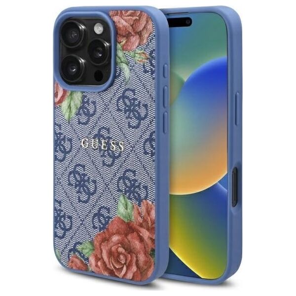 Guess GUHMP16LP4ROPEMCB iPhone 16 Pro 6.3" blue/blue hardcase 4G Flowers Print MagSafe