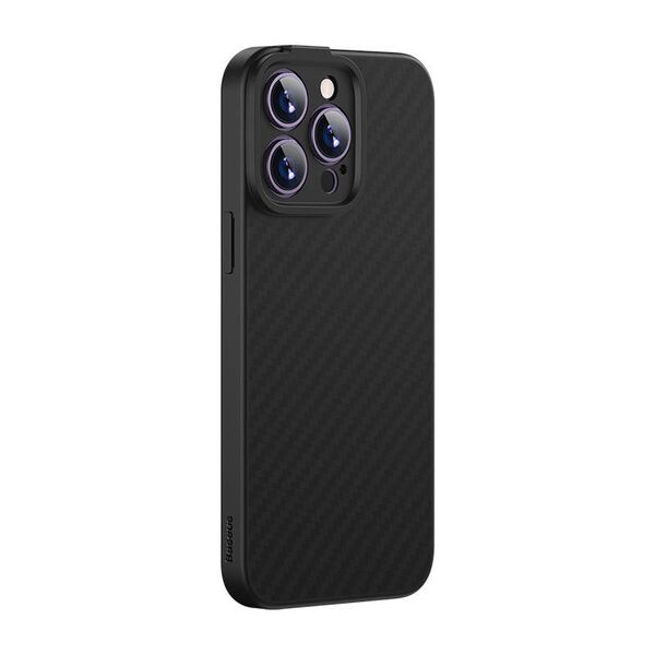 Baseus Synthetic Fiber Series Apple iPhone 14 Pro (black) + tempered glass + cleaner kit