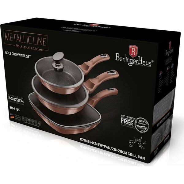 Patelnia Berlinger Haus zestaw Metallic Line Rose Gold Edition 20 24 28cm
