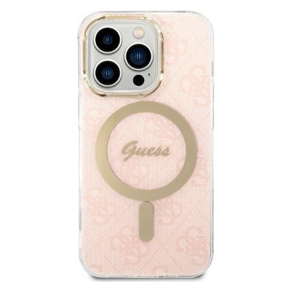 Guess Guess Bundle Pack MagSafe 4G - Zestaw etui + ładowarka MagSafe iPhone 14 Pro Max (różowy/złoty)