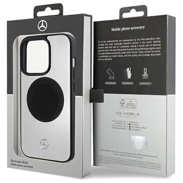 Mercedes Mercedes Leather & Alu MagSafe - Etui iPhone 15 Pro (srebrny)