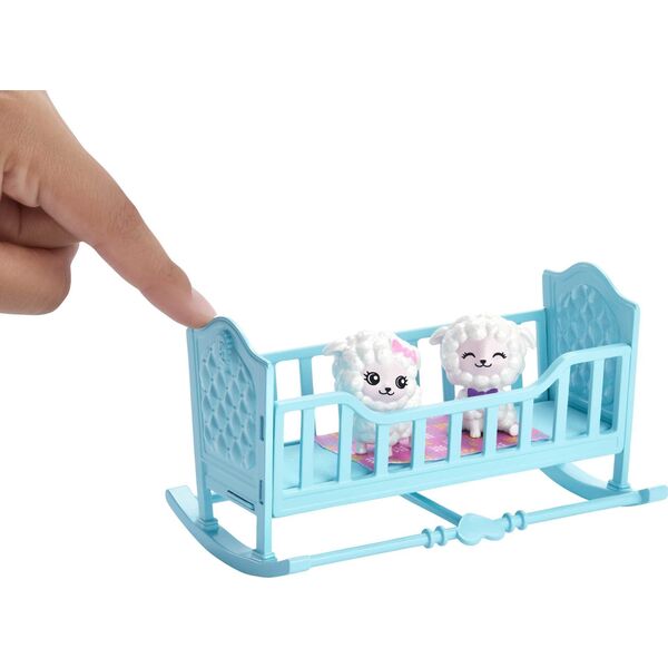 Lalka Barbie Barbie LALKA BARBIE SKIPPER Z WÓZKIEM I BOBASAMI OWIECZKI Wózek HLC29 Dreamtopia