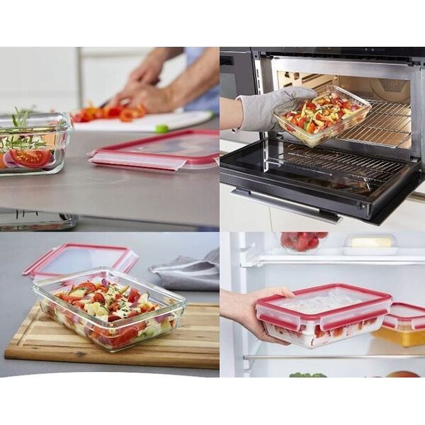 Emsa Emsa Clip&Close Glass Food Container 850 ml  red