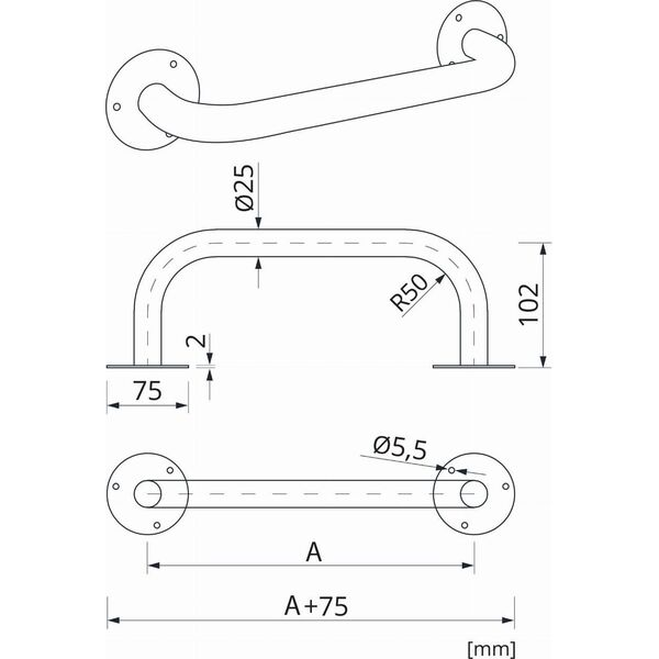 UP-3 / CORRADOMED / UCHWYT PROSTY BIAŁY 300MM FI25