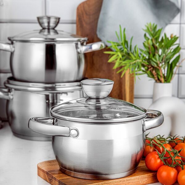 Florina ZESTAW GARNKÓW OLIVER INOX 8 CZ. (1,3L 1,8L 2,5L 4,5L +POKRYWKI)