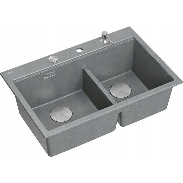 Zlewozmywak GraniteQ MARC 120 WORKSTATION GraniteQ zlewozmywak 2-komorowy 760*500*235 mm silver stone + syfon push to open + dozownik stal szcz.+ wkładka ociekowa+ Qmata +